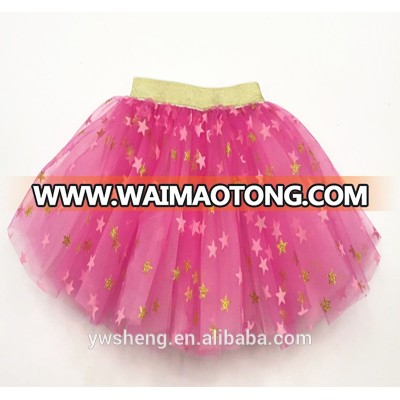 2018 Wholesale baby girls fluffy gold star picture tutu skirt