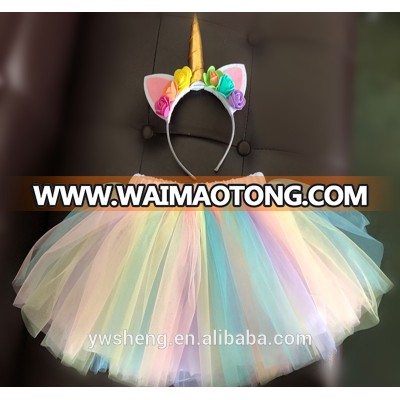 Wholesale baby girls unicorn tutu skirt kids puffy rainbow nylon pettiskirts tutu dress