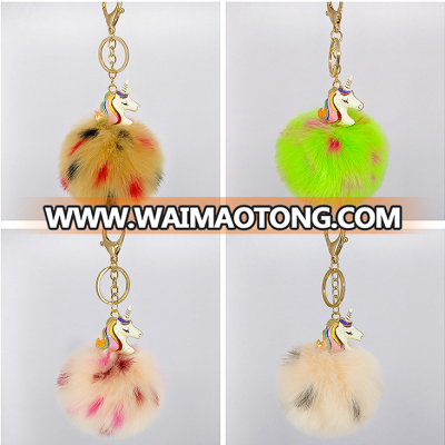 High performance high quality cute custom promotion soft rubber key chain,beaver rabbit hair ball unicorn pendant